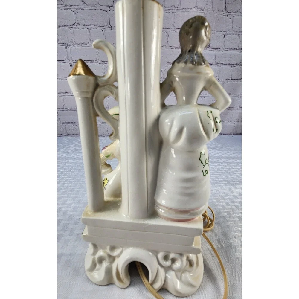 VTG 50s Porcelain Gold Gilded Boudoir Lamp Victorian Couple Courtship